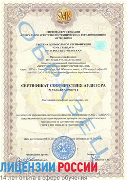 Образец сертификата соответствия аудитора №ST.RU.EXP.00006191-1 Югорск Сертификат ISO 50001